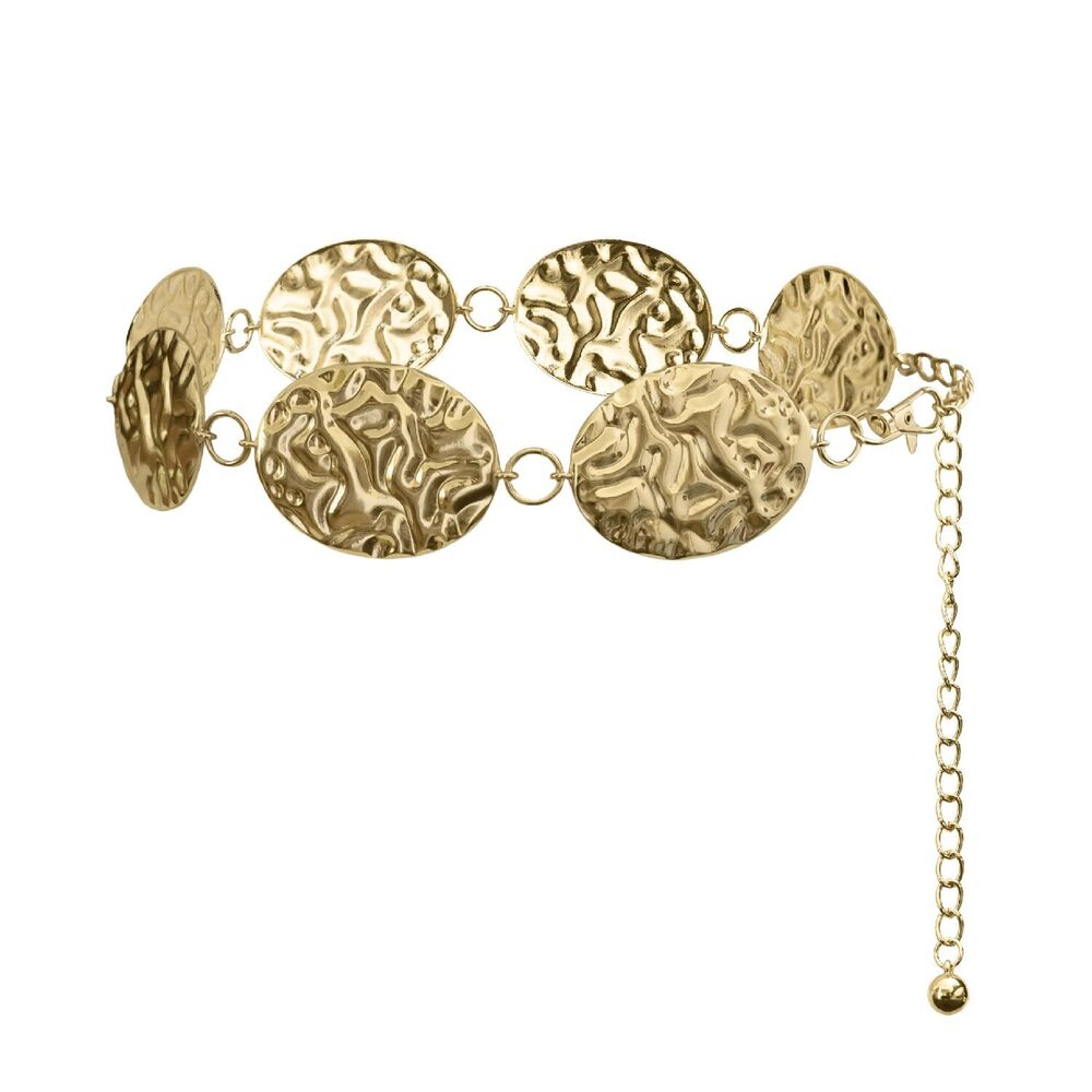 4153 Western Gold Concho Chain Belt – Hammered Metal Cowgirl Waist